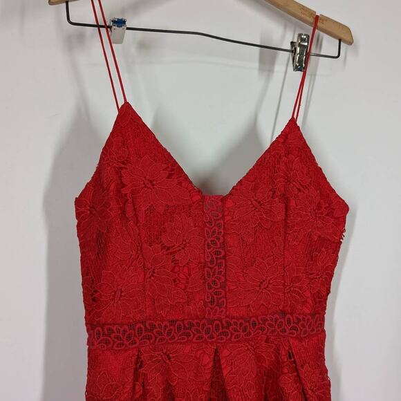 NICHOLAS Rouleau Red Lace Sleeveless V-Neck Midi Dress Size 6 Women's Preowned - Picture 6 of 13